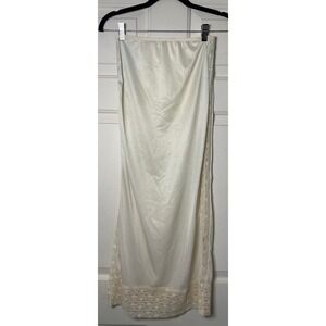 Vintage Movie Star Lace Trim Maxi‎ Slip Skirt Ivory Small